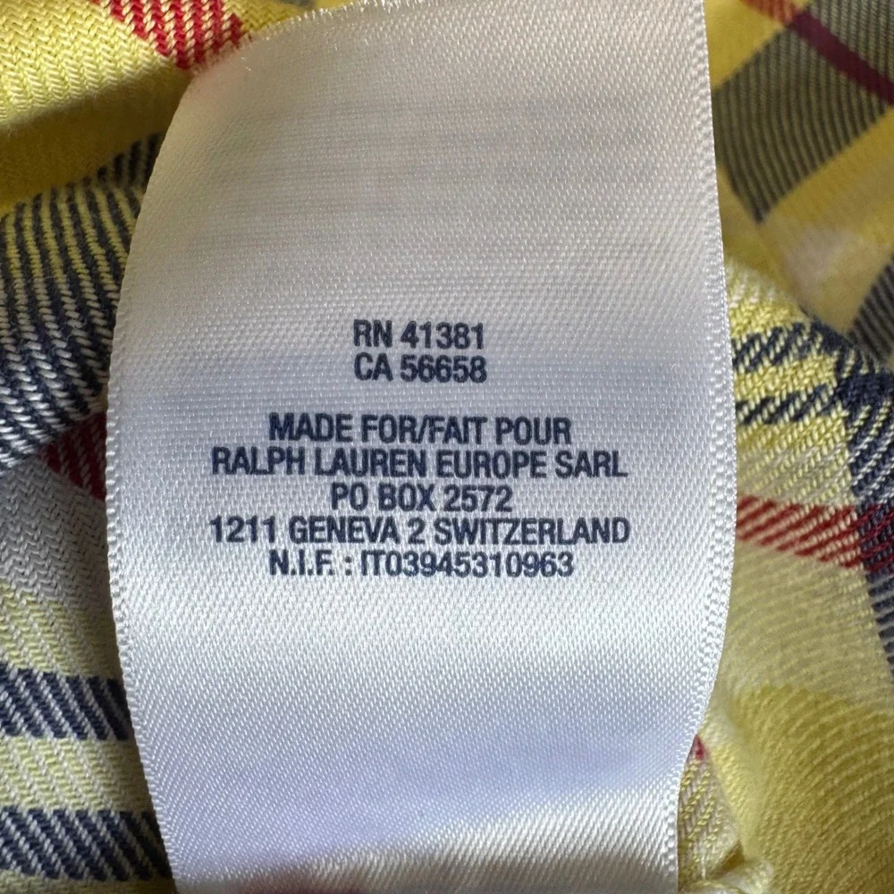 Ralph Lauren Kids Yellow Plaid Button Down Shirt Long Sleeve Cotton‎ 3 3T